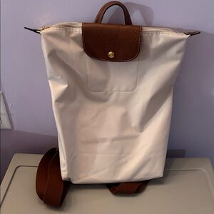 Longchamp Cream and Brown Backpack